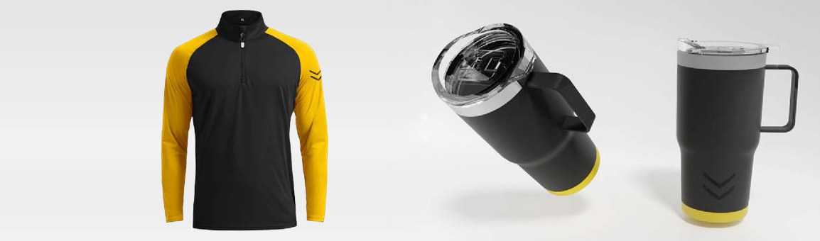 Branded quarter-zip pullover and insulated tumblers